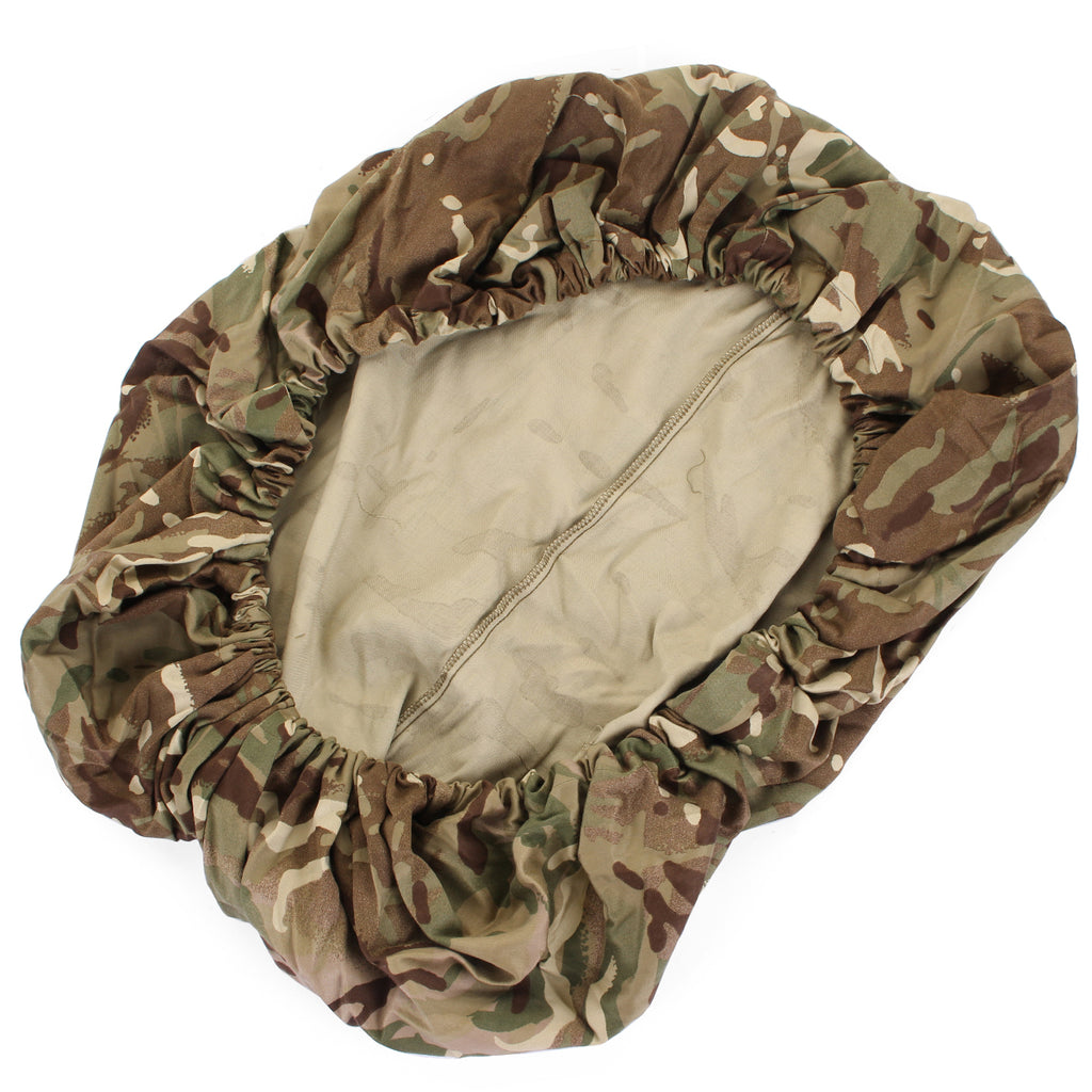 Interior view of the British Army MTP rucksack cover, displaying the heavy-duty elasticated drawcord for a secure attachment.