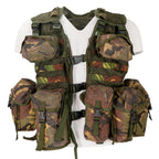 Front view of Dutch Army Modular Assault Vest in DPM Woodland camo with attached pouches