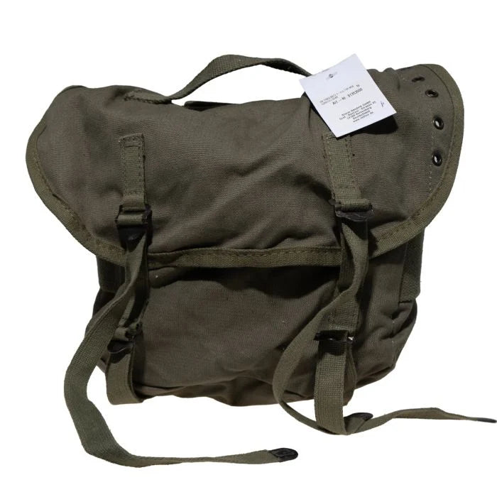 Close up of the olive green canvas combat field pack butt pack from the Greek Army M1971 webbing set