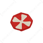 Angled view of original US 8th Army octagonal red and white patch