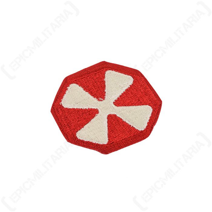 Angled view of original US 8th Army octagonal red and white patch
