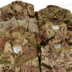 Multiple original Italian Army Vegetato camo field shirts showing authentic issue tags
