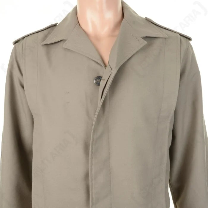 Detail of collar notched lapels and button front on French grey Ike jacket