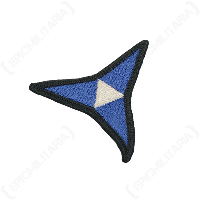 Angled close-up of original US III Corps shoulder sleeve insignia