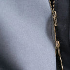 Close-up of brass Opti two-way dual zipper pull tabs on German Army Fire Brigade jacket