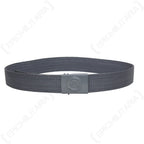 Original East German NVA military webbing belt with textured grey strap and adjustable metal buckle.