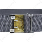 Reverse view of the East German military belt buckle showing the internal brass-toned adjustment mechanism.