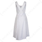 Back of the white Red Cross nurse apron highlighting the adjustable buttonhole straps for a customizable fit.