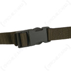 Close-up of the robust olive drab quick-release buckle and high-quality nylon webbing of the Swiss strap.