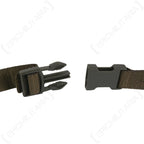 Disconnected olive drab quick-release buckle showing the locking mechanism of the 150cm nylon Swiss tactical strap.