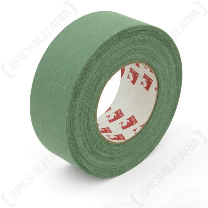 Roll of genuine British Army green Scapa sniper tape on white background