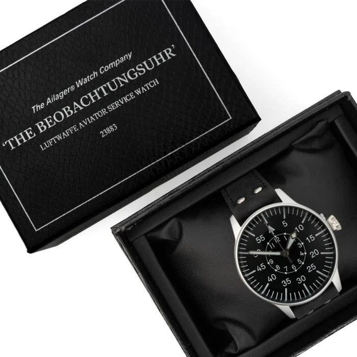 Ailager Luftwaffe Beobachtungsuhr aviator service watch packaged inside the black presentation display box