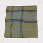 Folded unissued Dutch Army cotton handkerchief with a light olive green base, featuring blue and blue-grey plaid stripes and neatly hemmed edges.