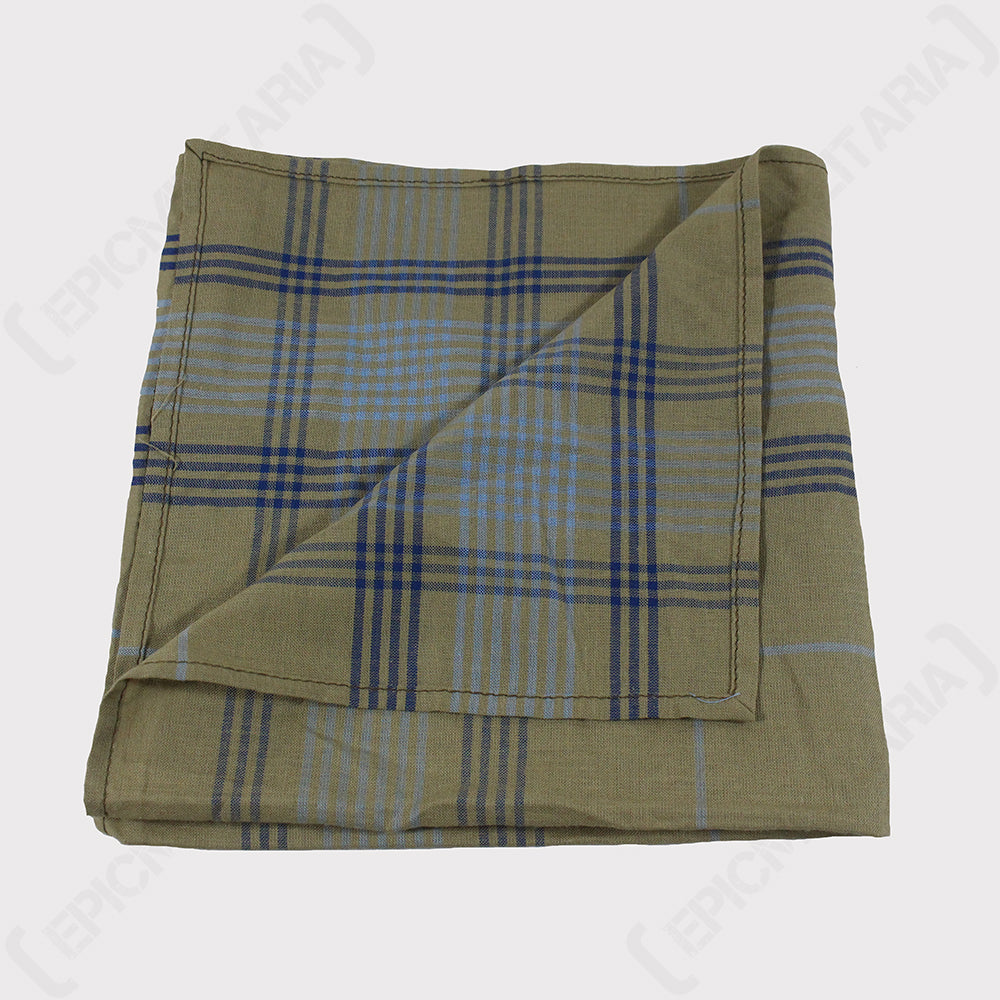 Folded unissued Dutch Army cotton handkerchief with one corner turned back to show the internal plaid texture and classic military surplus construction.