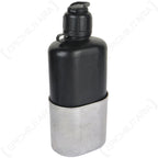 Swiss M84 field canteen 0.8L with a matte black polymer bottle nested inside a matching oval aluminium cup for compact storage.