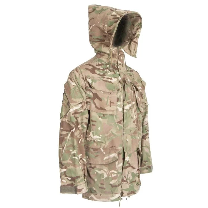 Side profile of British Army MTP windproof smock with hood up