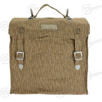 Front view of the Cold War East German Strichtarn backpack with the signature 'One Stripe, No Stripe' pattern and identification window.