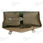 Top interior view of the East German Strichtarn rucksack showing the single large storage compartment and internal canvas flaps.