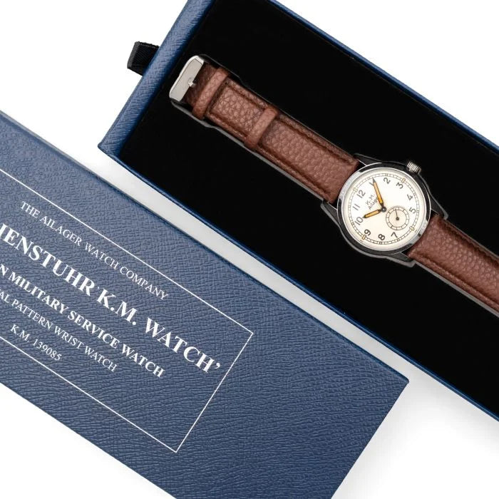 Ailager German Kriegsmarine service watch inside the blue branded presentation box