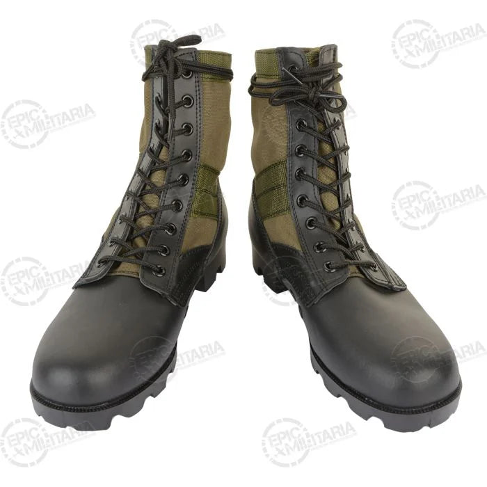 Front facing view of pair of Rothco GI Style Olive Drab Jungle Boots with 9 eyelet laces