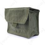 Angled side view of the Italian military nylon utility pouch, showing the boxy shape and durable construction.