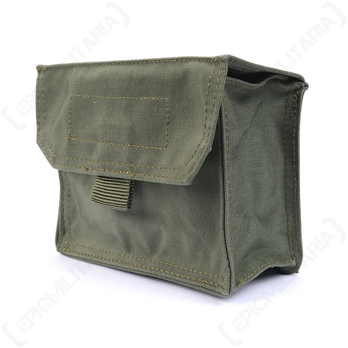 Angled side view of the Italian military nylon utility pouch, showing the boxy shape and durable construction.
