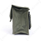 Side profile of the Italian Army surplus pouch, highlighting the black metal ALICE clips on the rear for belt attachment.