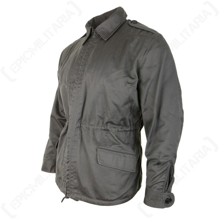 Side angle of Danish Army M71 Parka showing waist drawstring and cuff detail