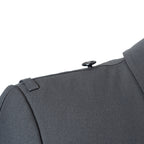 Close-up of the shoulder epaulet and button detail on the German Army surplus trench coat.