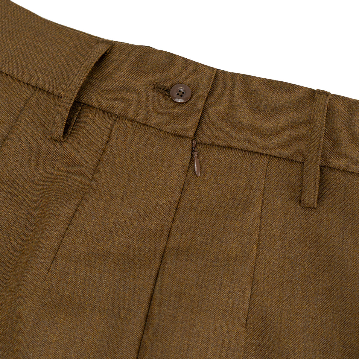 Front waist detail of the Barrack Dress Skirt, highlighting the high-waisted design, belt loops, and discreet zip fastening.
