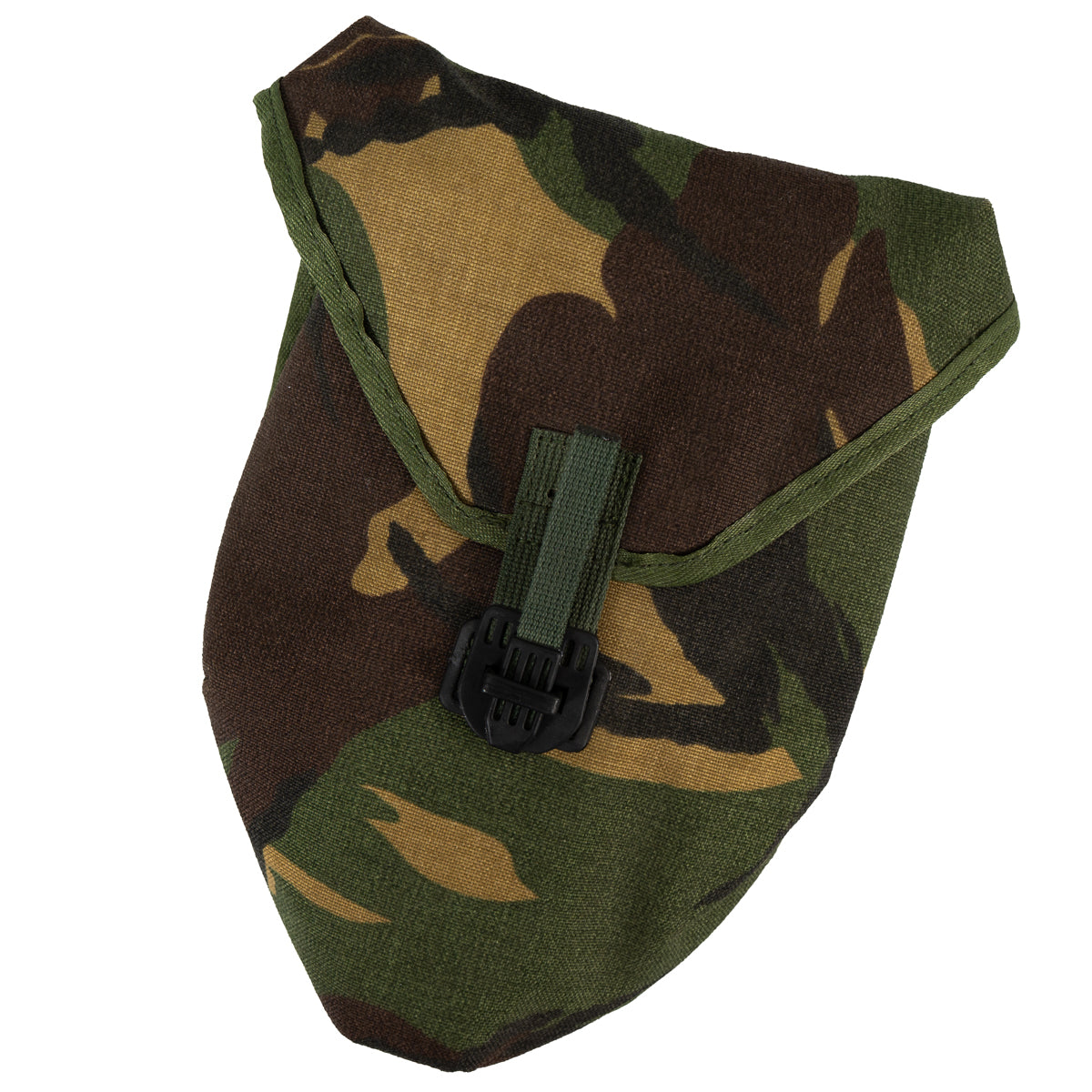 Original Dutch military issue DPM camouflage storage pouch for entrenching tool with Spanish quick-release buckle.