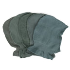 Collection of multiple genuine Swiss Army wool balaclavas stacked together to show shade variations in the classic field grey color.