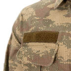 Close-up of the Velcro patch on the chest pocket of an authentic Turkish Army field shirt.