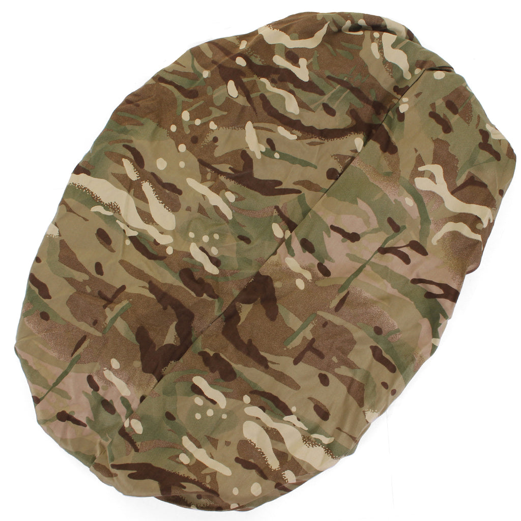 Top-down view of the genuine MTP camouflage rucksack cover, emphasizing the versatile Multi-Terrain Pattern fabric.