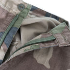 Close-up of heavy-duty zip fly and top button waist closure