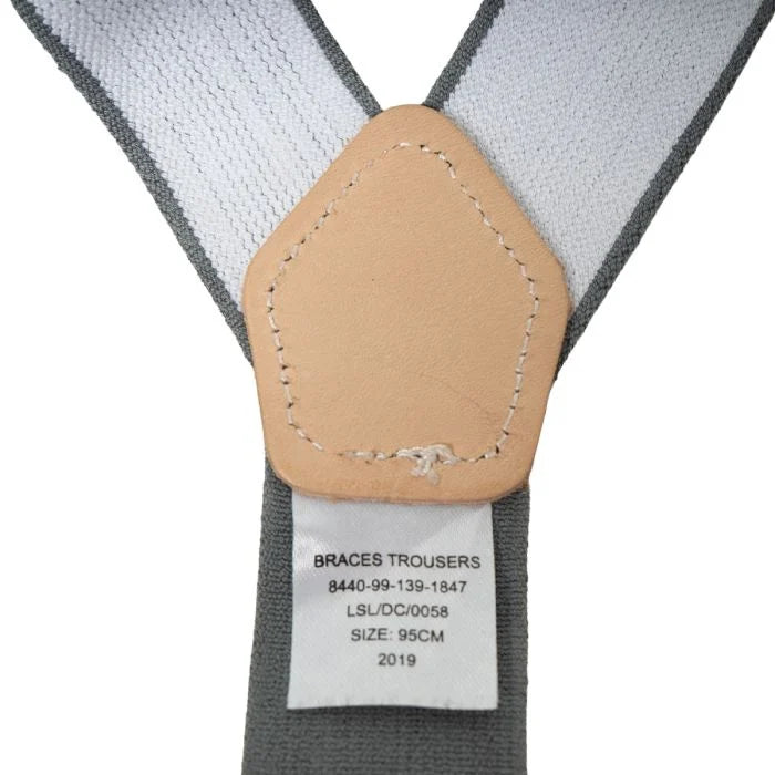 Stitched printed label showing the official Braces Trousers description and NSN 8440-99-139-1847
