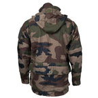 Rear view of French Army FELIN T4 combat jacket showing lower lumbar storage pouch and hood