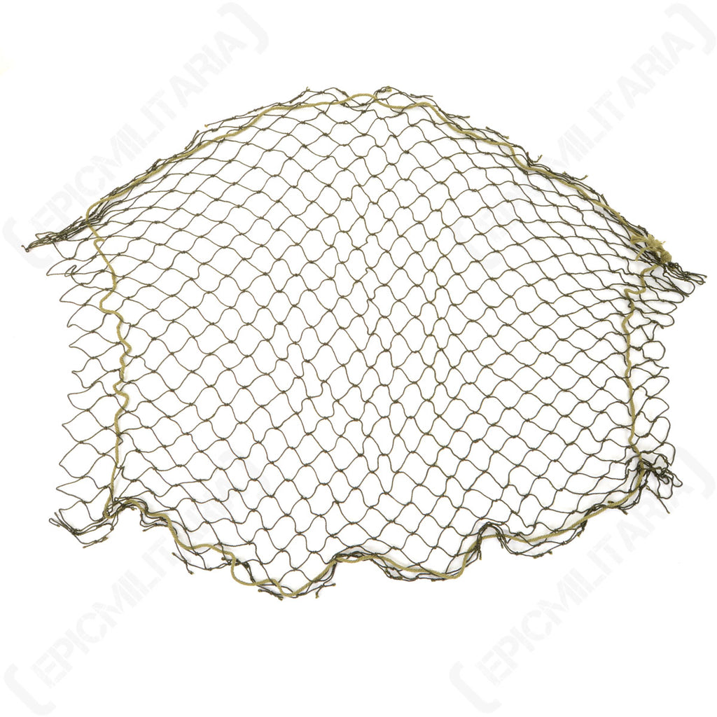 A flat view of the Belgian military olive drab helmet net, featuring a hexagonal mesh pattern and durable, lightweight cord construction.