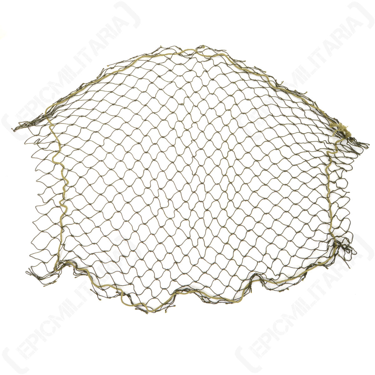 A flat view of the Belgian military olive drab helmet net, featuring a hexagonal mesh pattern and durable, lightweight cord construction.