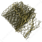 A folded stack of the olive drab helmet net cover, showcasing the layered texture and versatile attachment cords used for military camouflage gear.