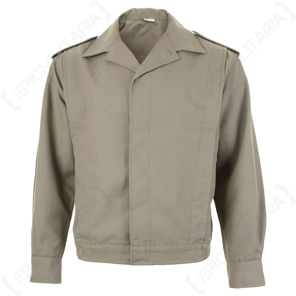 Original French Army Ike jacket in grey, featuring a classic cropped silhouette, notched lapels, and button-up front.