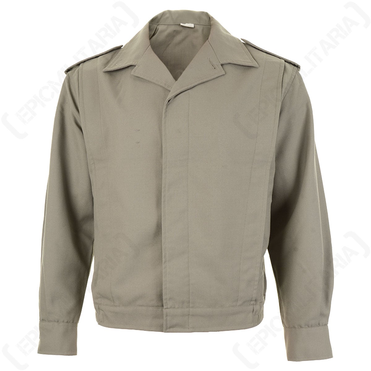 Original French Army Ike jacket in grey, featuring a classic cropped silhouette, notched lapels, and button-up front.
