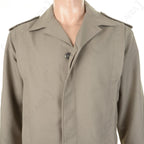 Front detail of the French Army Ike jacket, focusing on the notched lapel collar, button fastening, and durable textile quality.