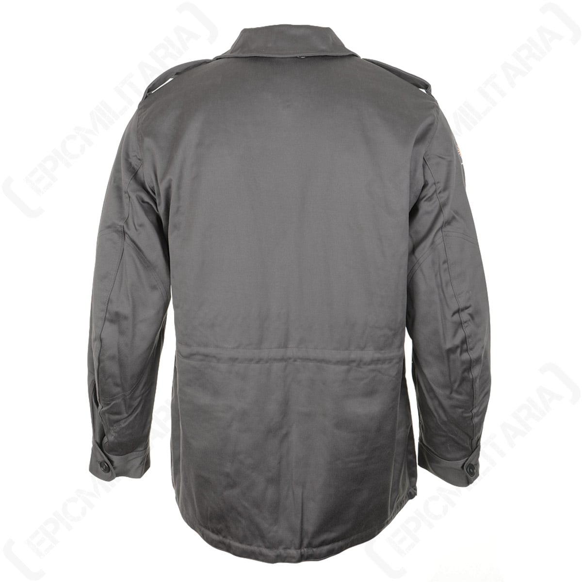 Rear view of the authentic vintage Danish M71 Parka illustrating the simple, durable construction and cinched waist design.
