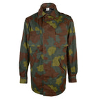 Front view of an original Italian Army San Marco camo parka with collar stars and chest pockets.