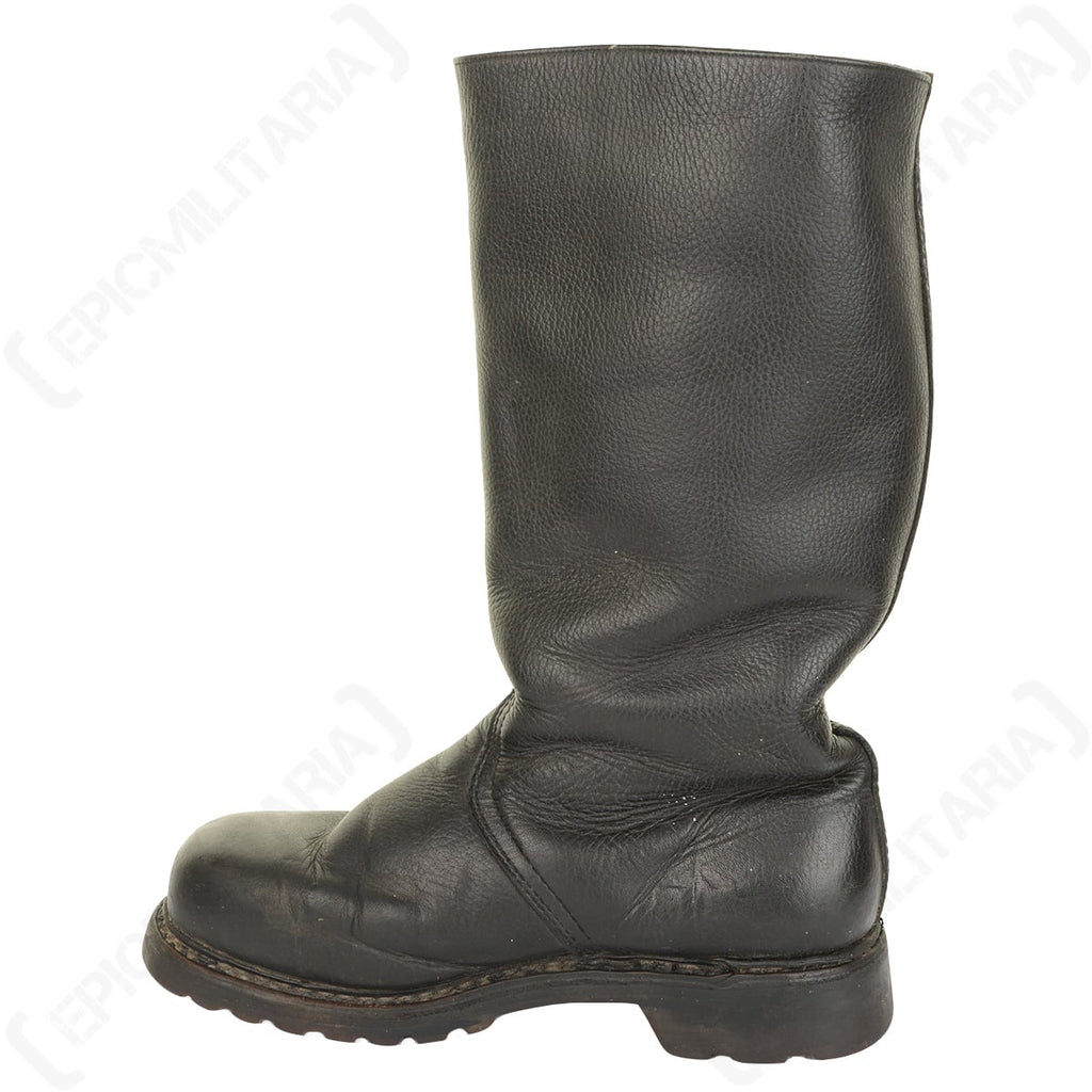 Inner side view of a German naval jackboot featuring high-quality black leather construction.