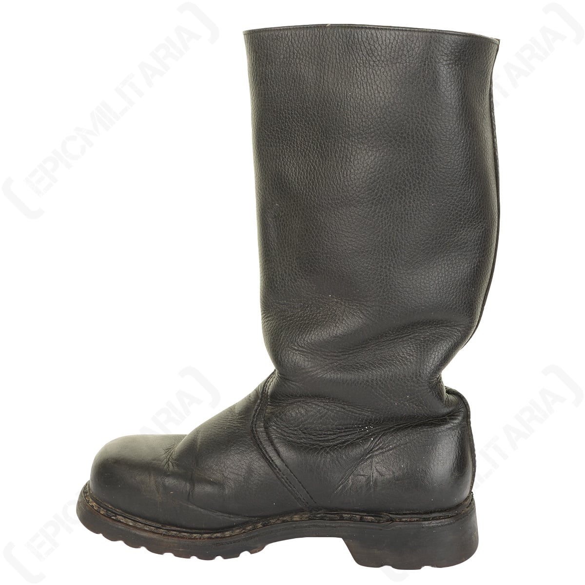 Inner side view of a German naval jackboot featuring high-quality black leather construction.