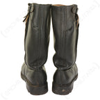 Rear view of two German naval jackboots showing the durable leather upper and top buckle adjustment.