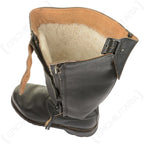 Interior view of a Bundesmarine jackboot showing the warm white fleece lining and side zipper detail.