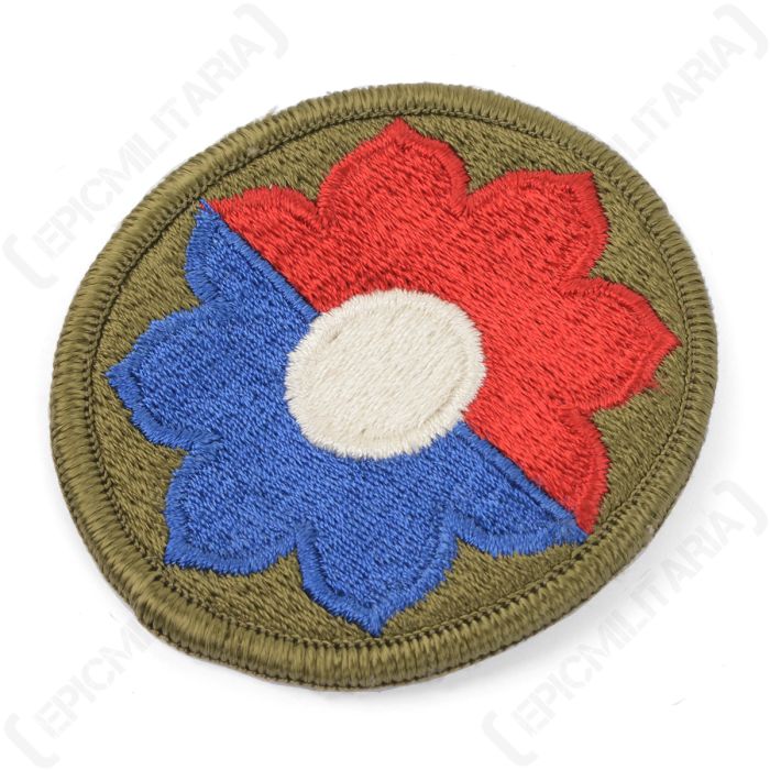Side perspective of US 9th Infantry Division shoulder sleeve insignia patch